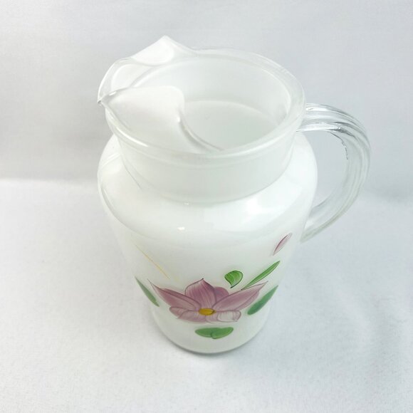 Bartlett Collins Gay Fad Vintage Juice Pitcher White Glass Hand Painted 32 oz 8" - Picture 2 of 9